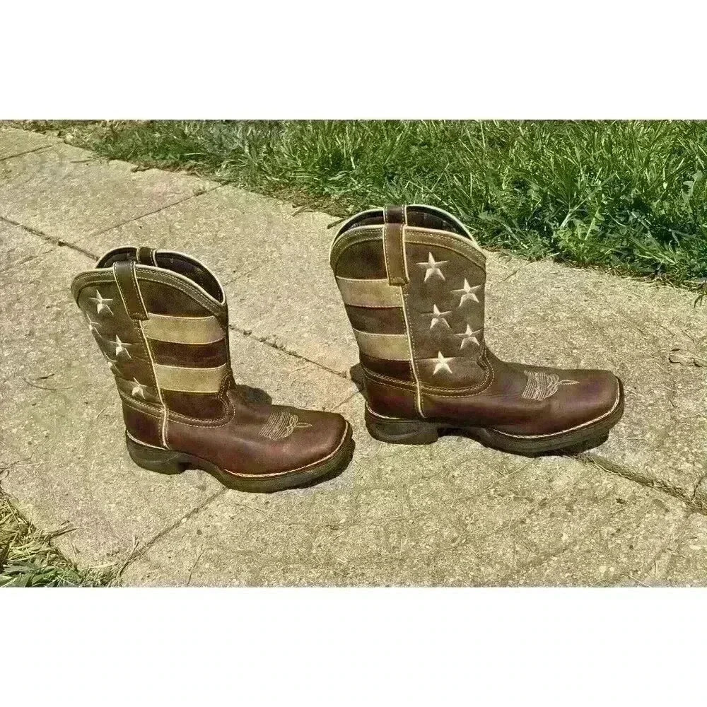 Durango Brown Union Flag Patriotic Western Boots Kids 8” Size US 6M - Picture 4 of 14